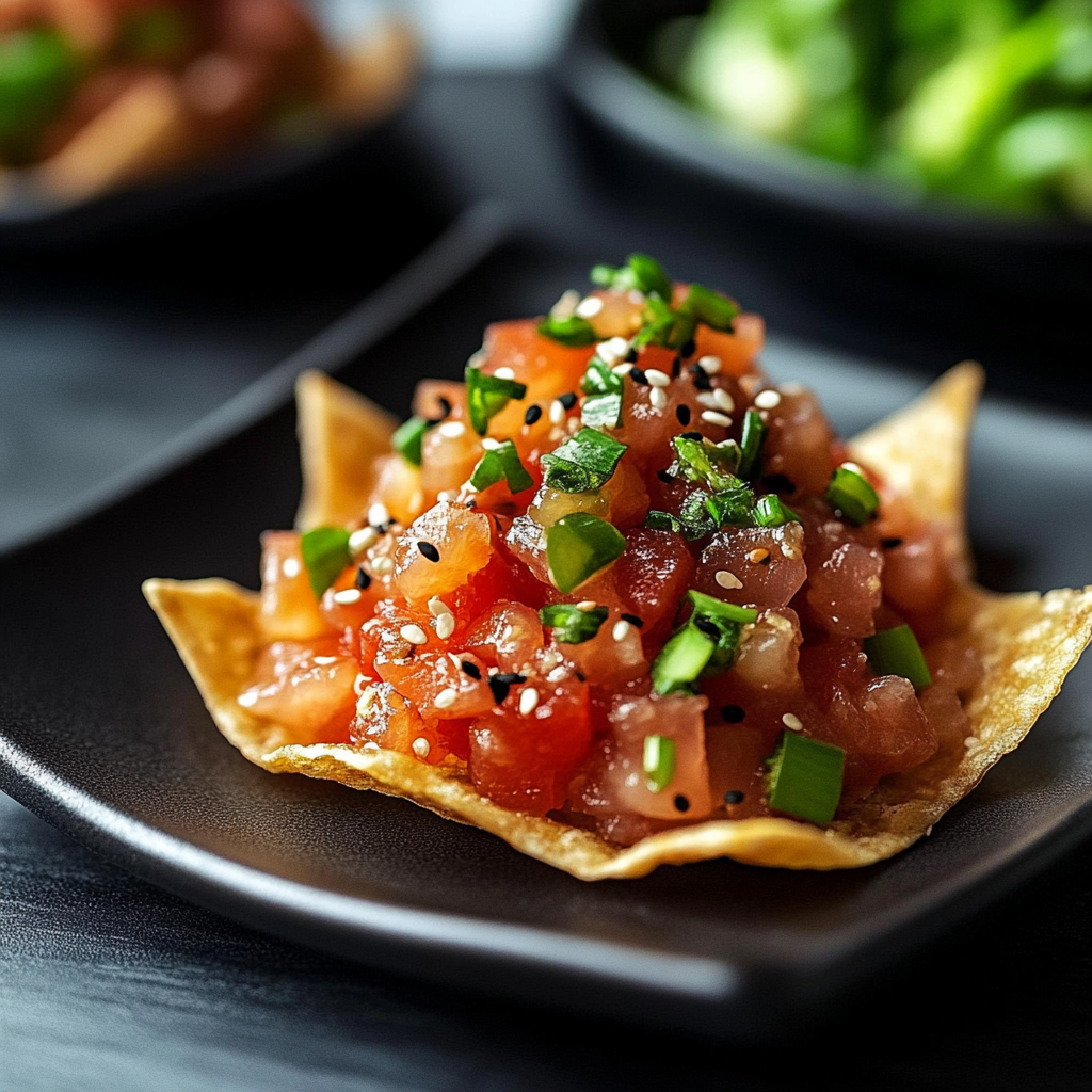 Spicy Tuna Tartare on Crispy Wonton Chips